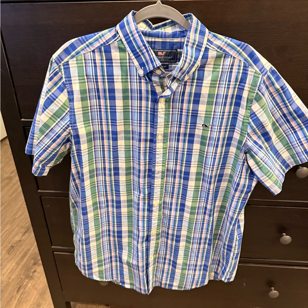 Vineyard Vines Blue and Green Plaid Shirt